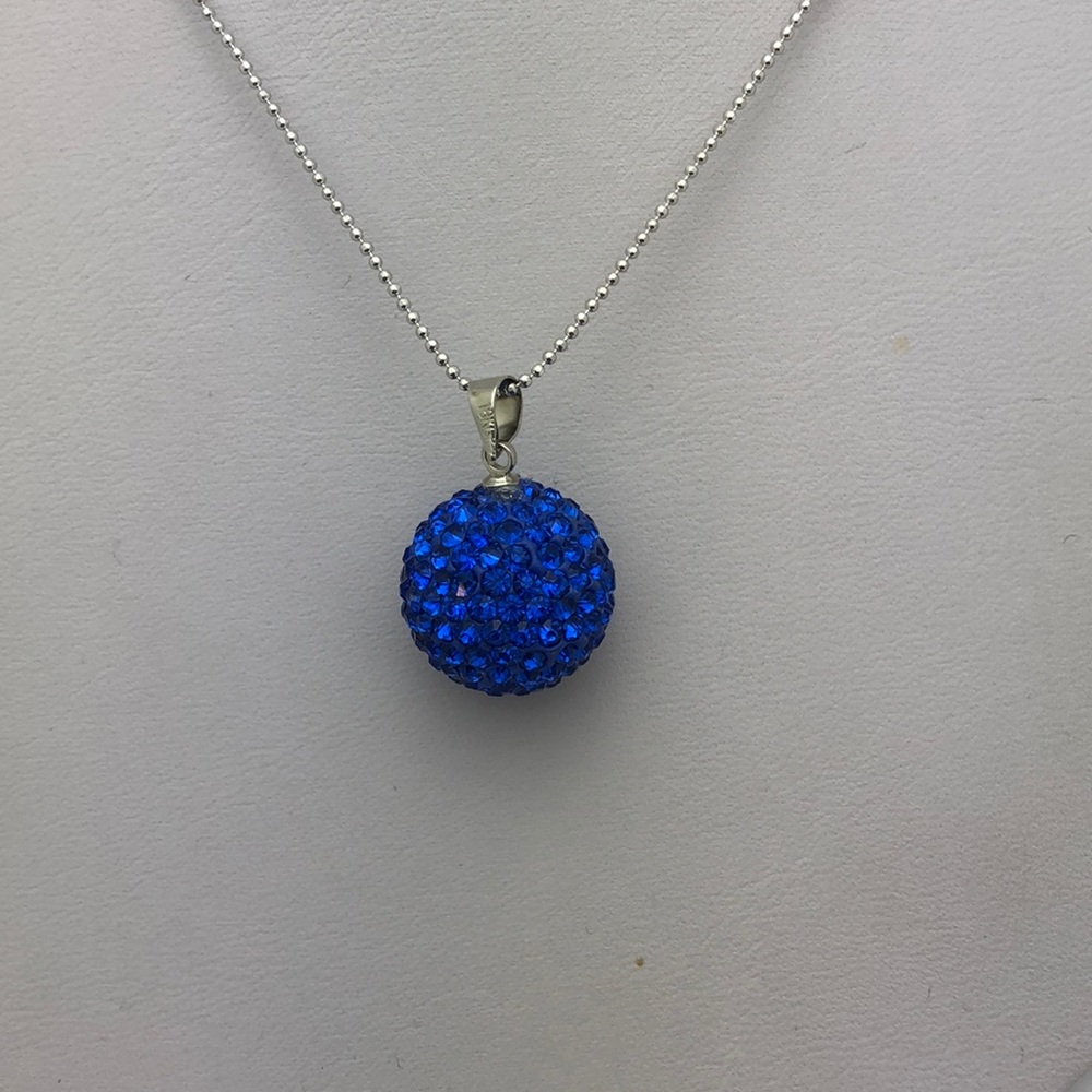 Blue CZ Disco Ball Necklace 18”